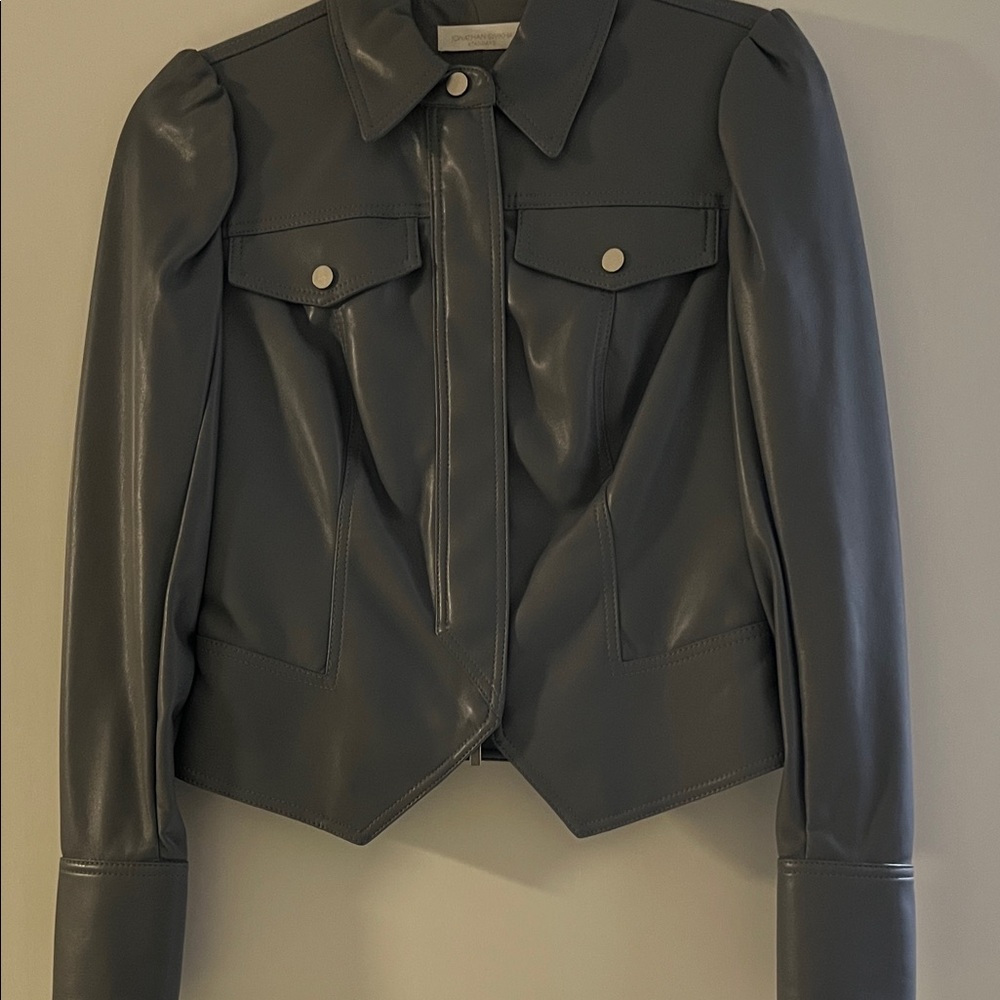 Jonathan Simkhai Slate Gray Faux Leather Snap-Front Jacket
